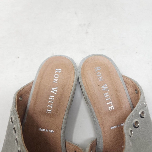 Ron White Womens Sandals Stone Gray Suede Leather Grommet Slides Shoes Sz 38 7.5 - Picture 6 of 8